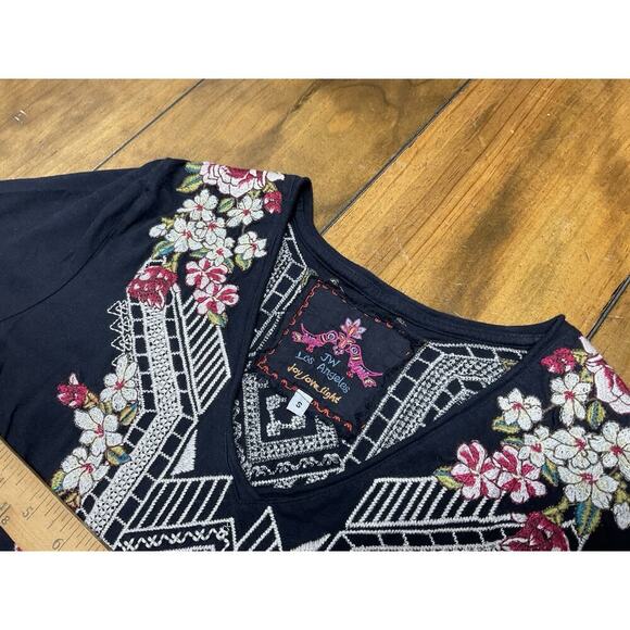 Johnny Was Floral Embroidered Cotton Mini Dress Size Small Black - Picture 7 of 11